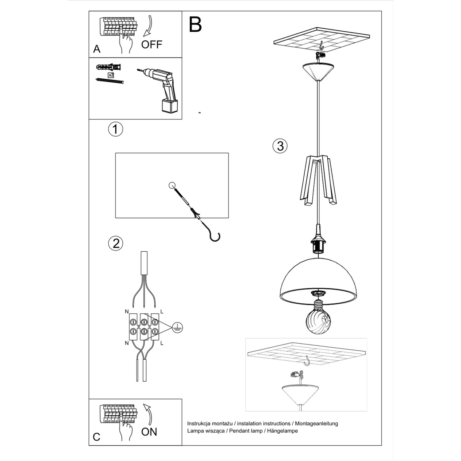 Pendant Lamp Casco Black/White - Thumbnail 5