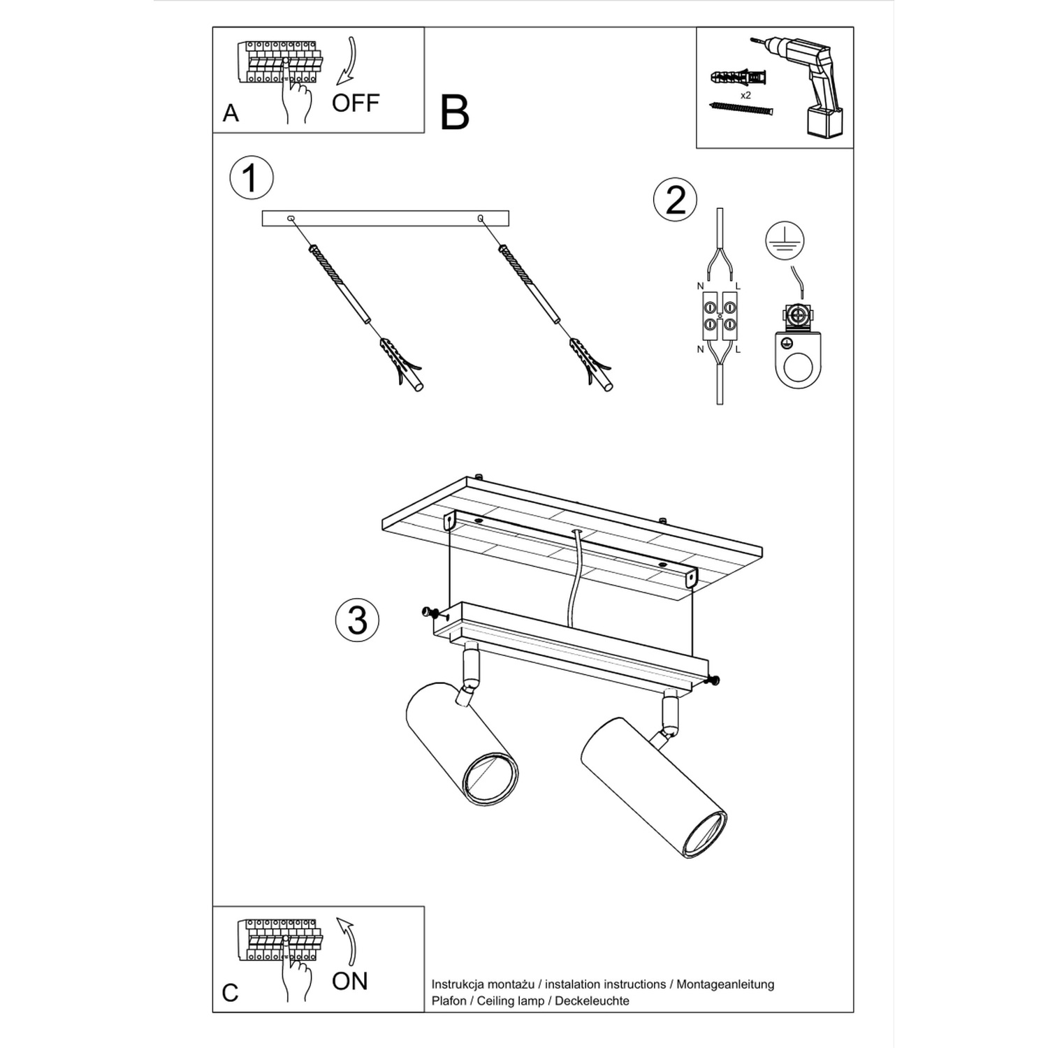 Ceiling Lamp Direzione 2 Black - Thumbnail 5