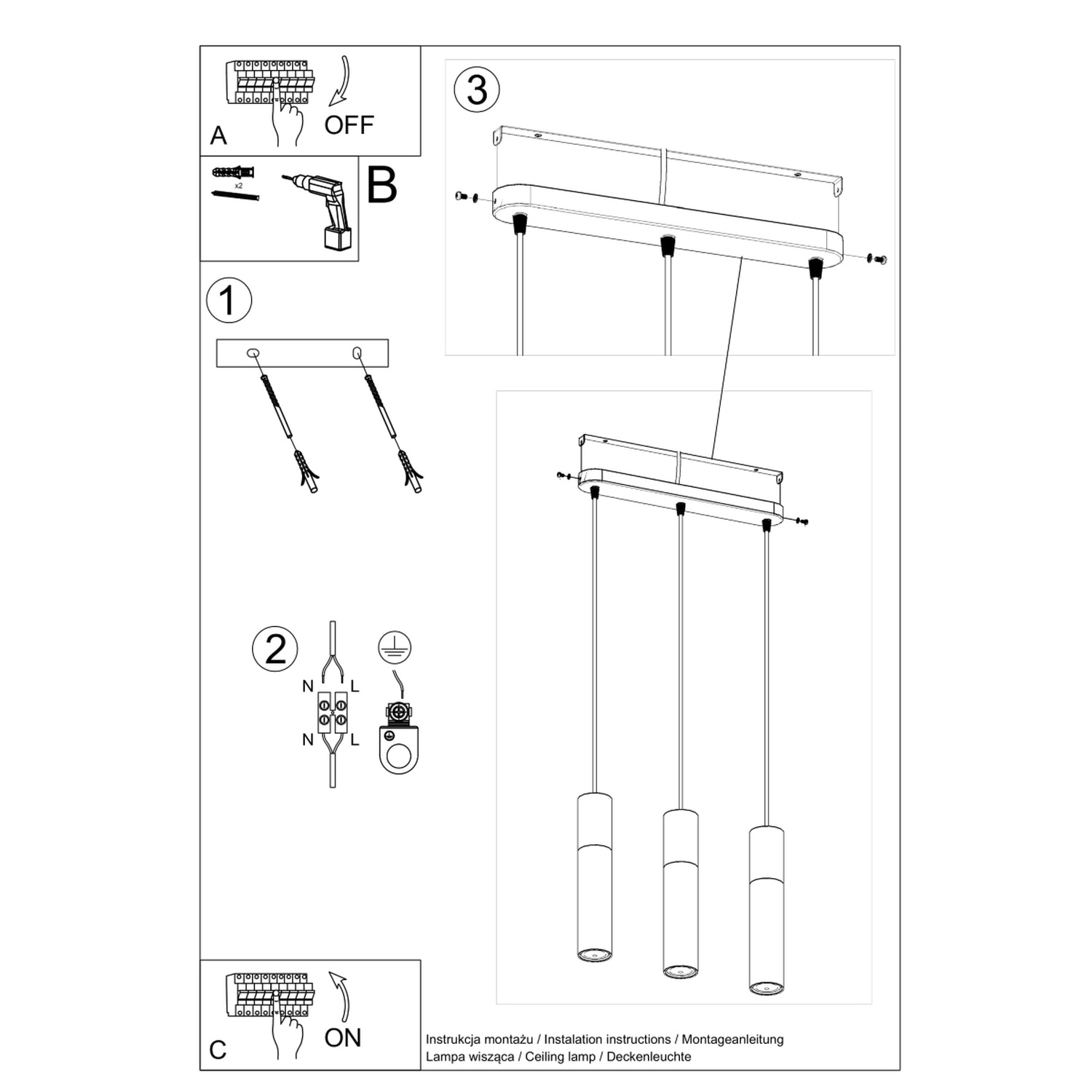 Pendant Lamp Borgio 3L Black - Thumbnail 5