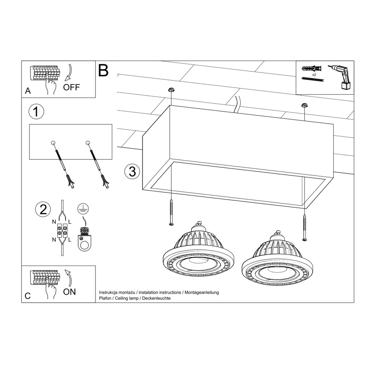Ceiling Lamp Quatro 2 Concrete - Thumbnail 5