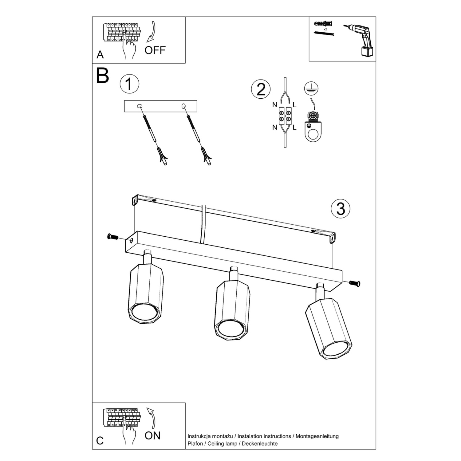 Ceiling Lamp Zeke 3 Oak - Thumbnail 5