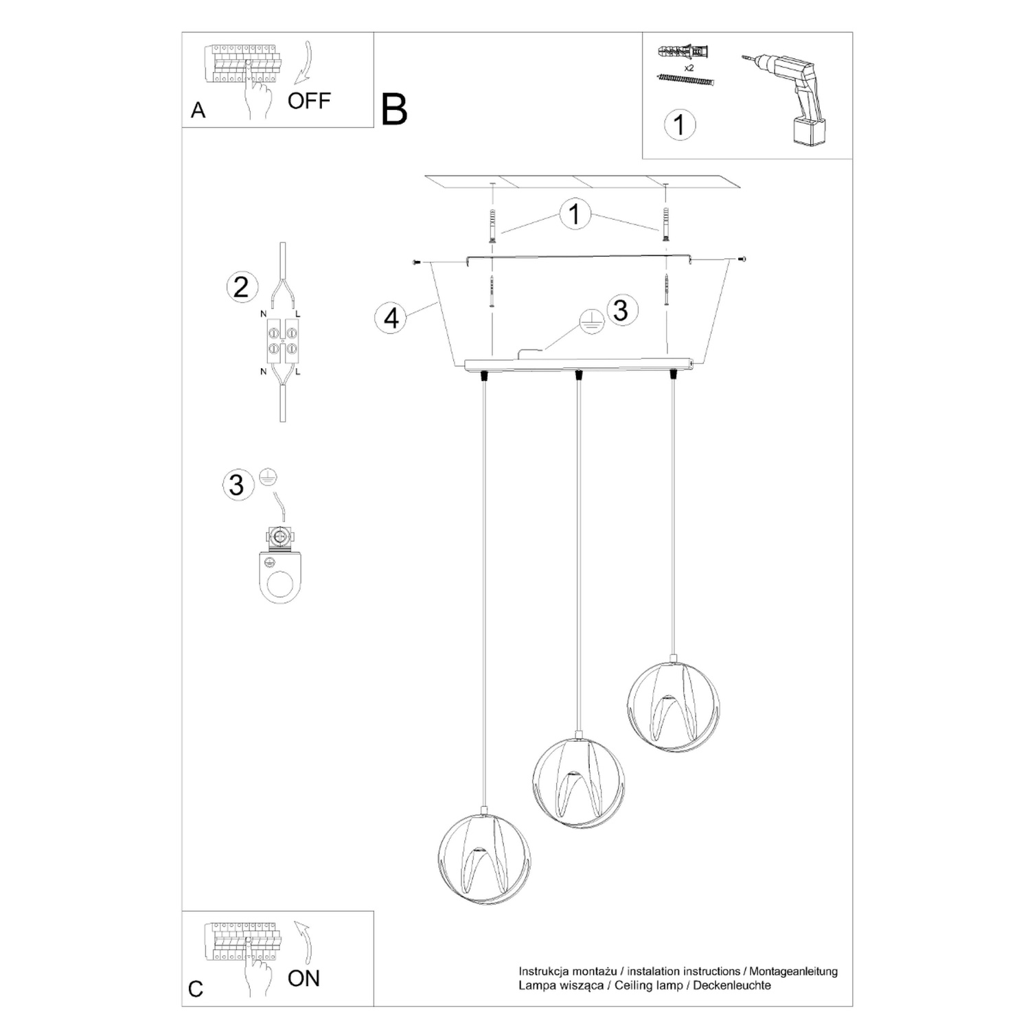Pendant Lamp Tulos 3L Black - Thumbnail 4