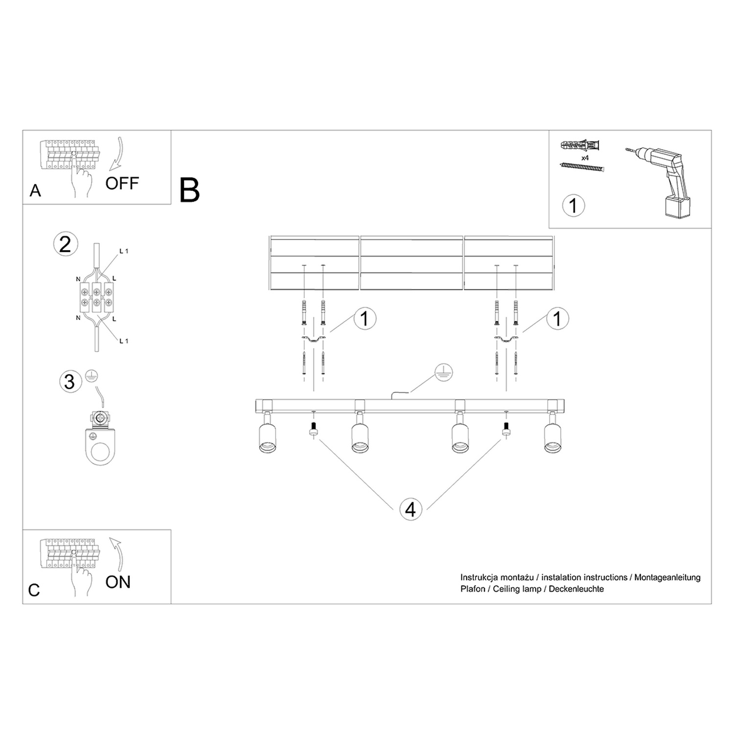 Ceiling Lamp Zuca 4 Black - Thumbnail 6