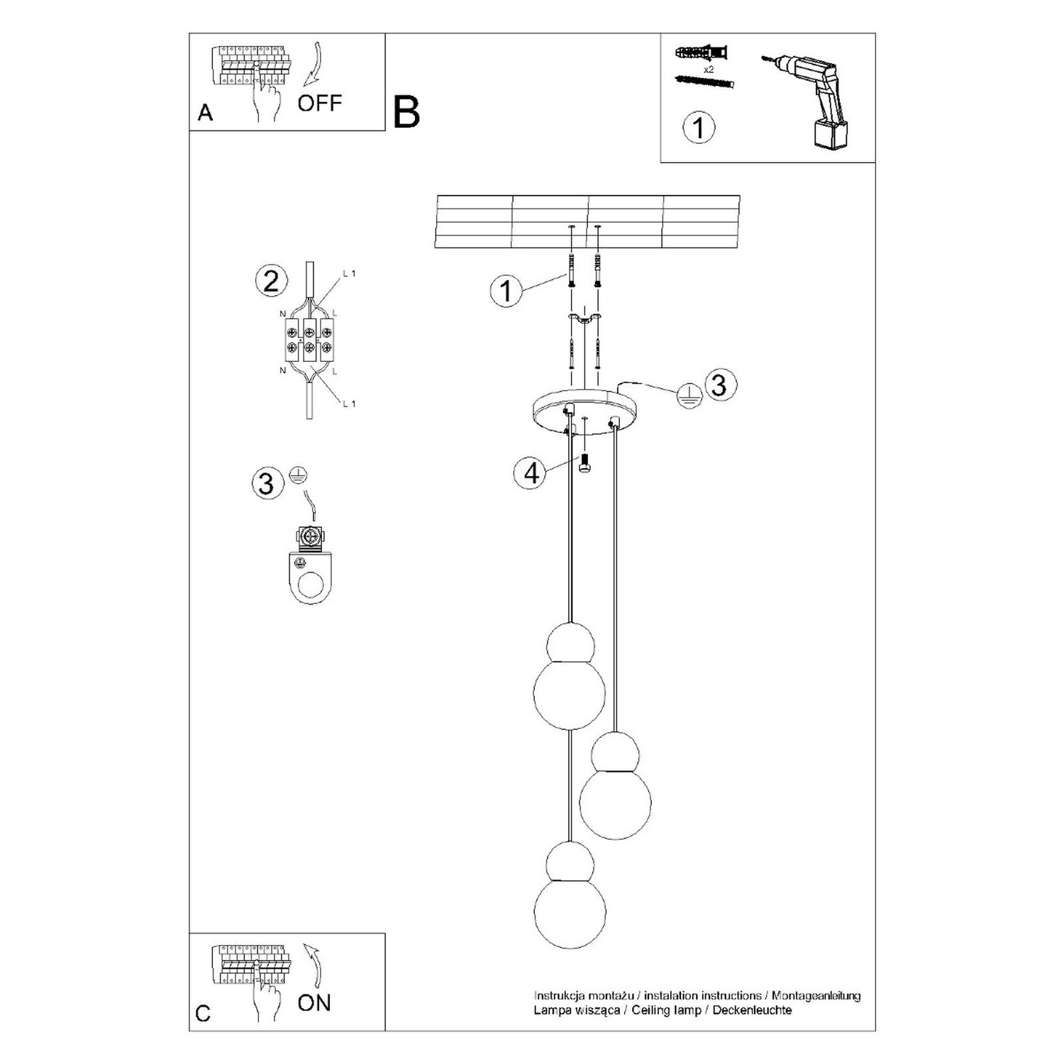 Pendant Lamp Pekka 3P White/Natural Wood - Thumbnail 11