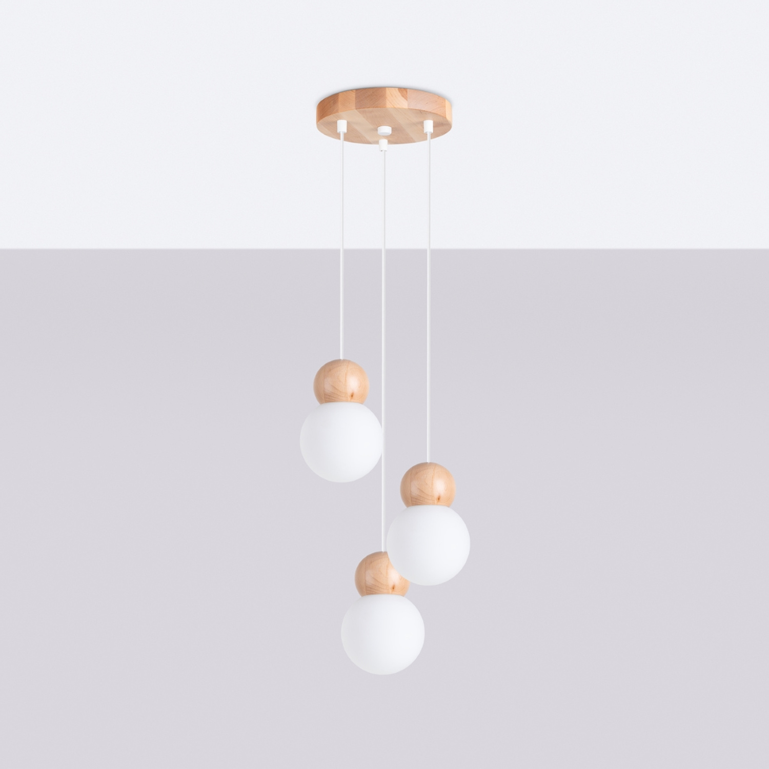 Pendant Lamp Pekka 3P White/Natural Wood - Thumbnail 2