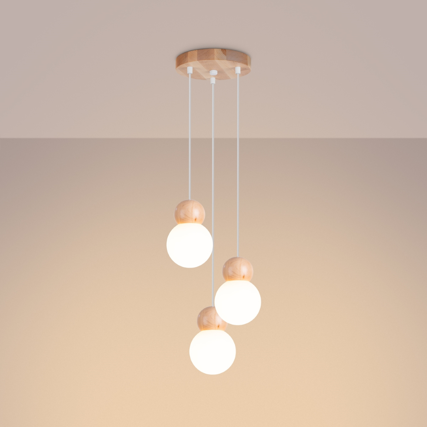 Pendant Lamp Pekka 3P White/Natural Wood - Thumbnail 3