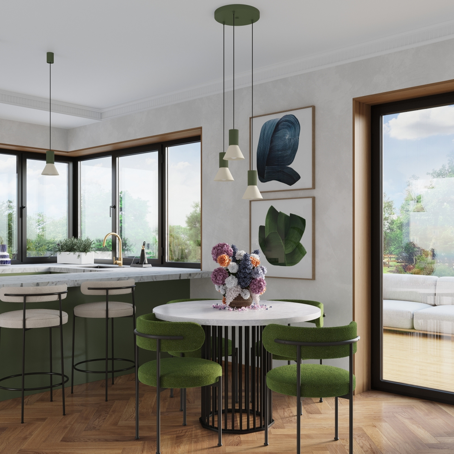Pendant Lamp Estria 1 Beige/Olive Green - Thumbnail 14