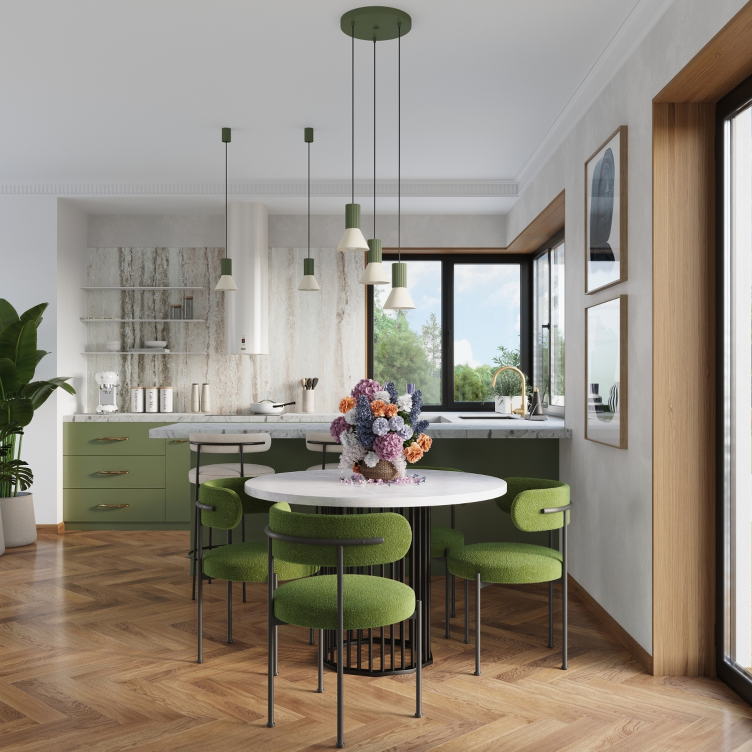 Pendant Lamp Estria 3P Beige/Olive Green - Thumbnail 13