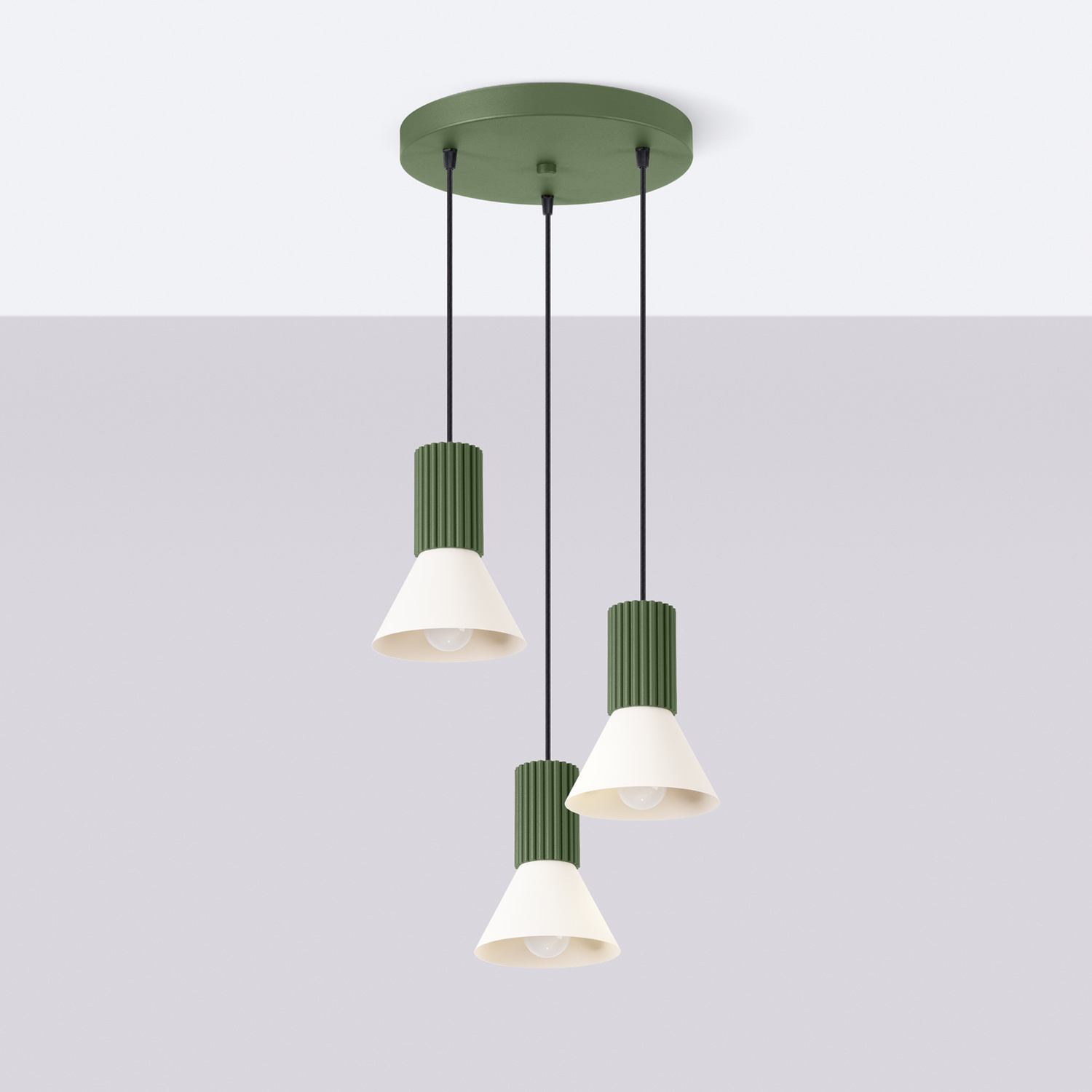 Pendant Lamp Estria 3P Beige/Olive Green - Thumbnail 3