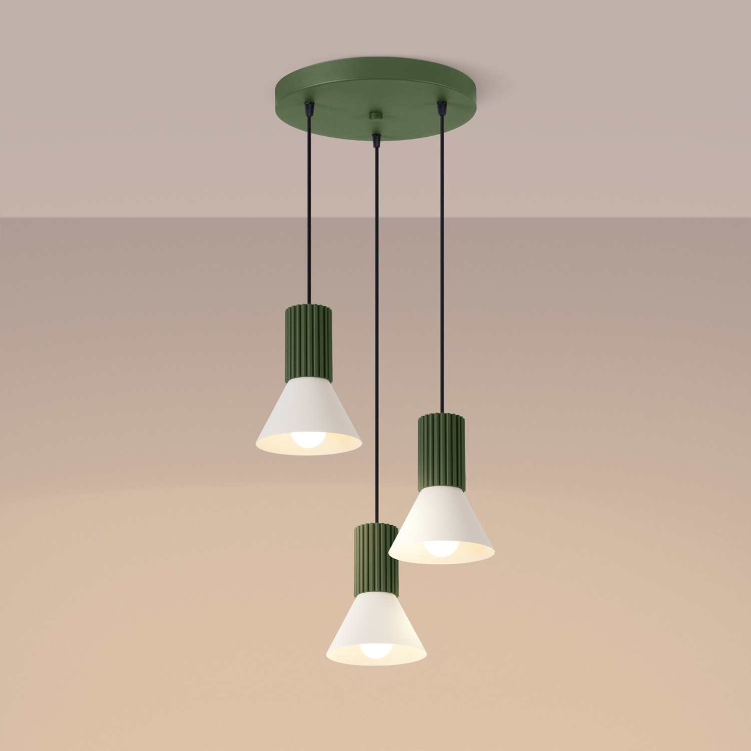 Pendant Lamp Estria 3P Beige/Olive Green - Thumbnail 4