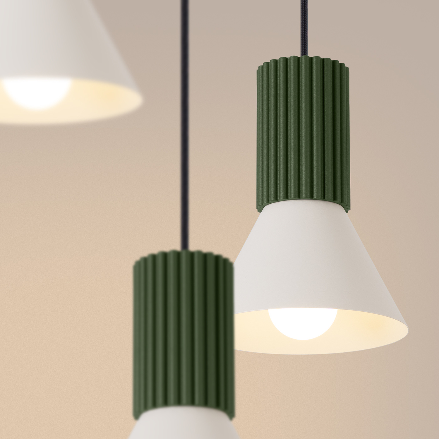 Pendant Lamp Estria 3P Beige/Olive Green - Thumbnail 5