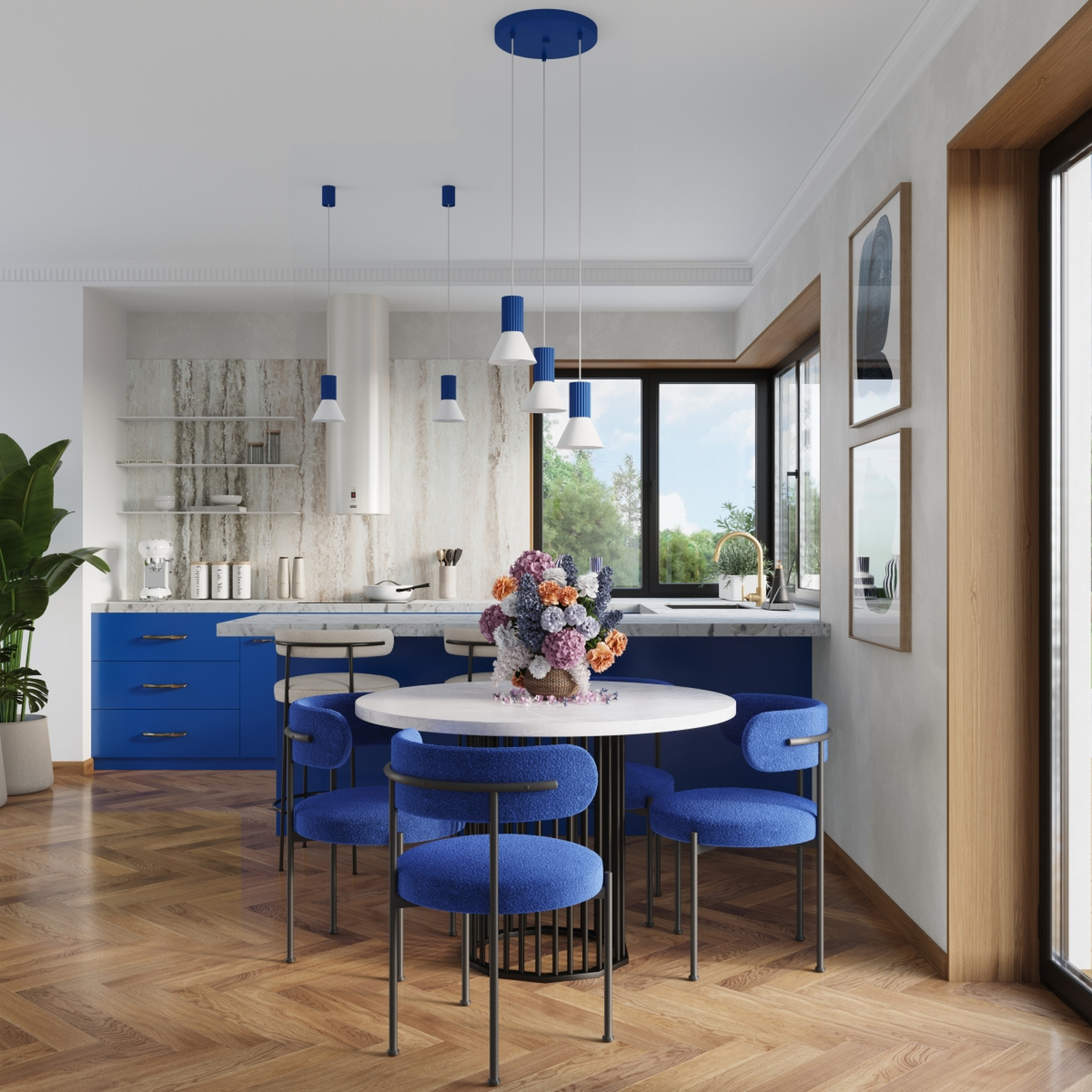 Pendant Lamp Estria 1 White/Ultramarine - Thumbnail 13