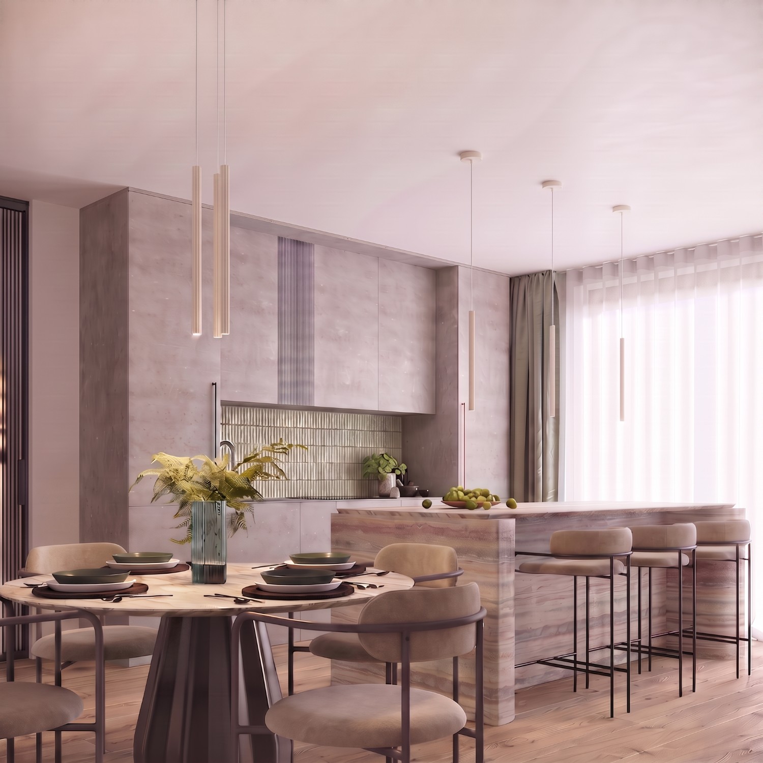 Pendant Lamp Arche 3P Beige - Thumbnail 13