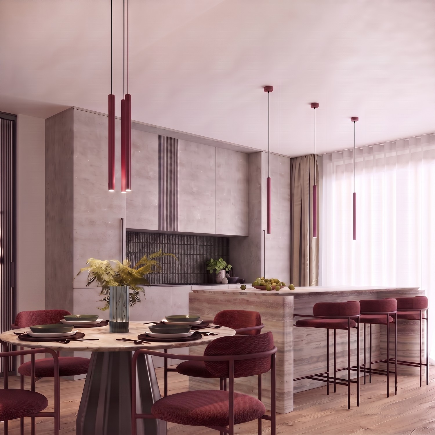 Pendant Lamp Arche 2P Burgundy - Thumbnail 14