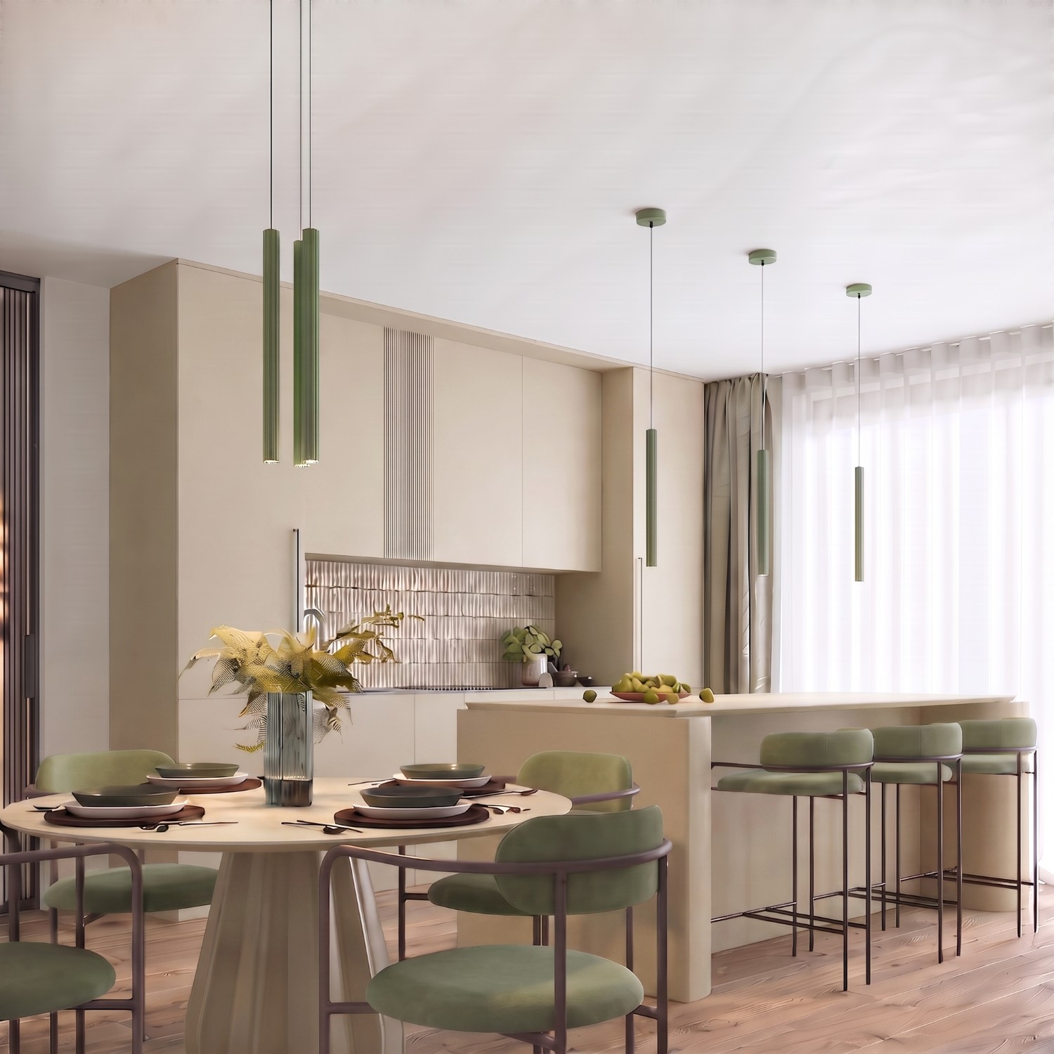 Pendant Lamp Arche 3P Olive Green - Thumbnail 13